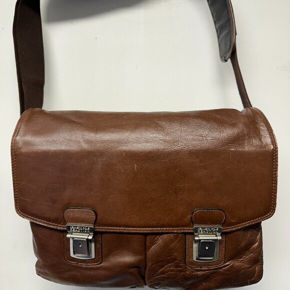 Kenneth Cole Reaction Brown Leather Messenger Bag - Picture 1 of 12